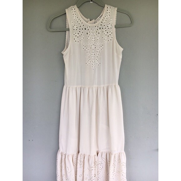 Ulla Johnson Silk Midi Dress Women 2 Cream Eyelet Lace Embroidered Boho Romantic - Picture 2 of 16